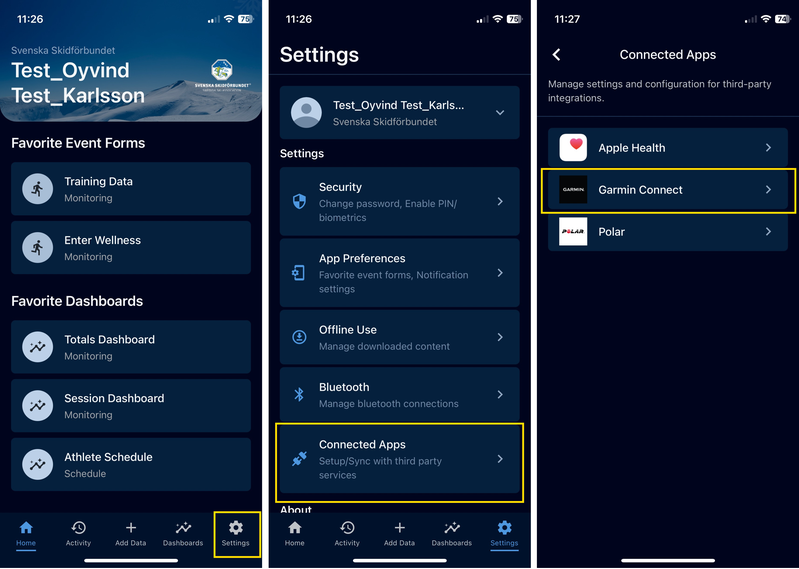 Koppla Garmin Connect till Teamworks AMS via app